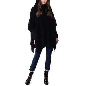 Charter Club NWT Hooded Knit Poncho Pull On Super Soft Solid Black One Size New